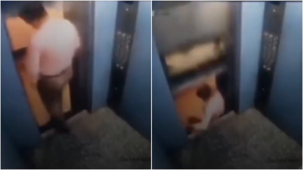  印度男出𨋢瞬間差點被夾死。  X@UlizaLinks