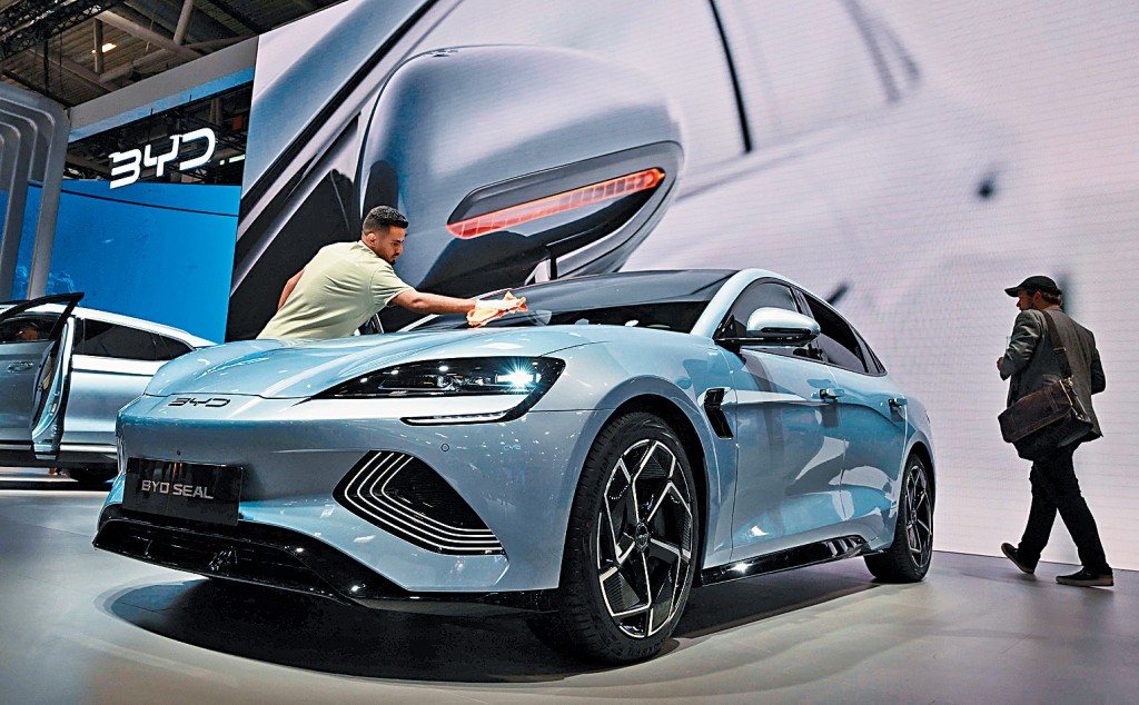 比亞迪電動汽車在德國慕尼黑車展展出。