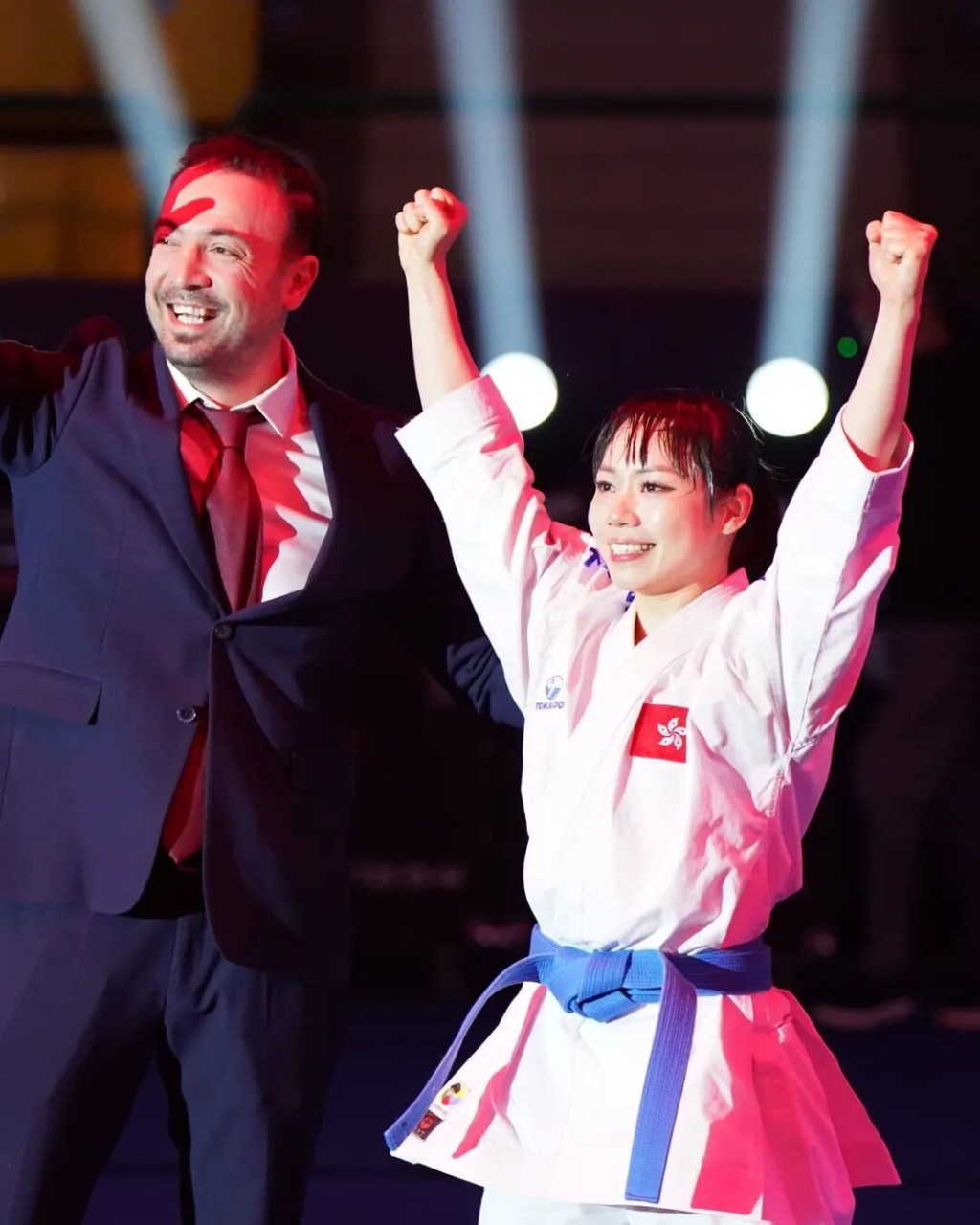 Grace賽後開心高舉雙手。WKF FB圖 Grace賽後開心高舉雙手。WKF FB圖