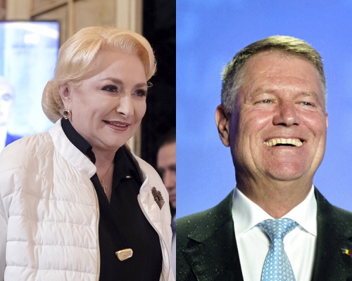 罗马尼亚总统约翰尼斯（右）与前总理登奇勒（左）。AP