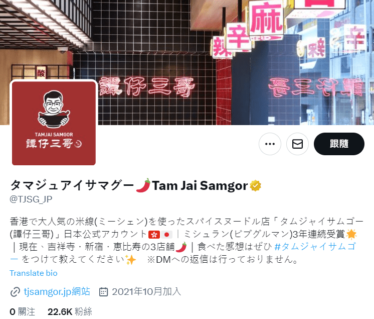 日本譚仔三哥Twitter有逾2.2萬名追隨者。