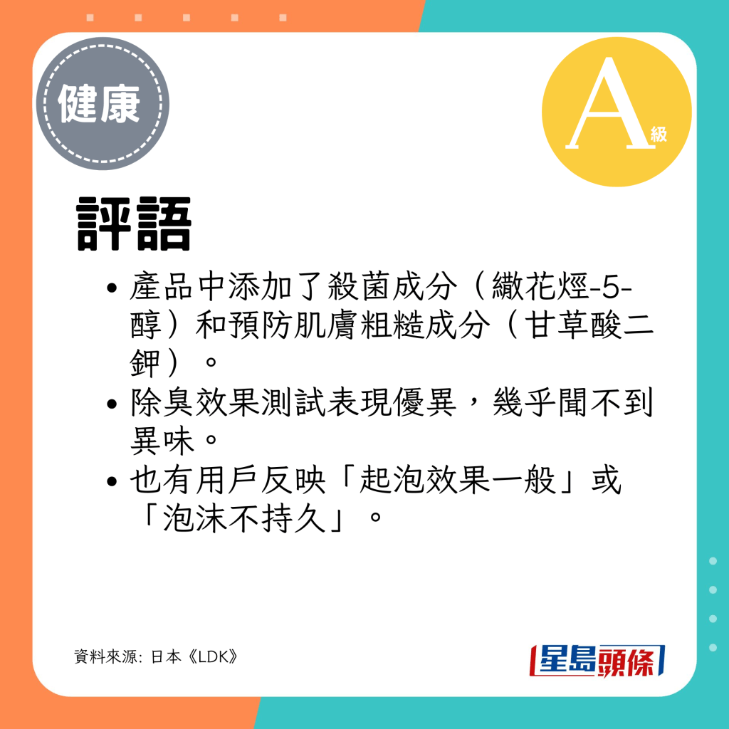 产品中添加了杀菌成分（繖花烃-5-醇）和预防肌肤粗糙成分（甘草酸二钾）。