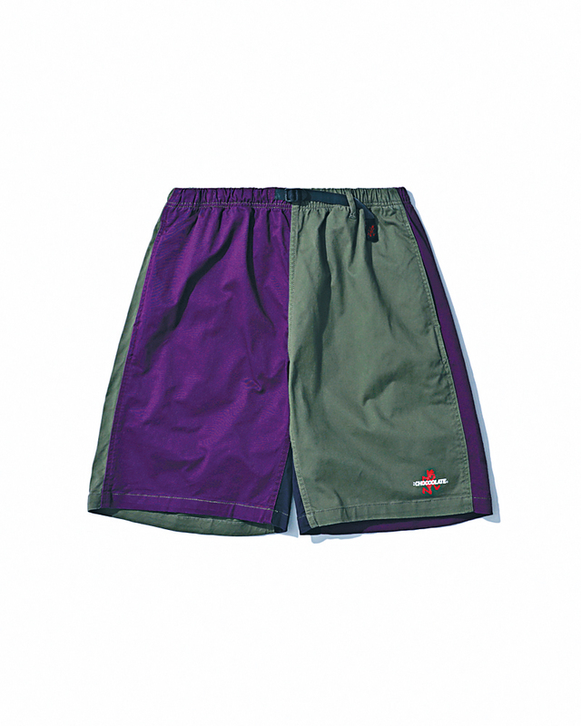 ●軍綠色拼紫色G-Shorts/。