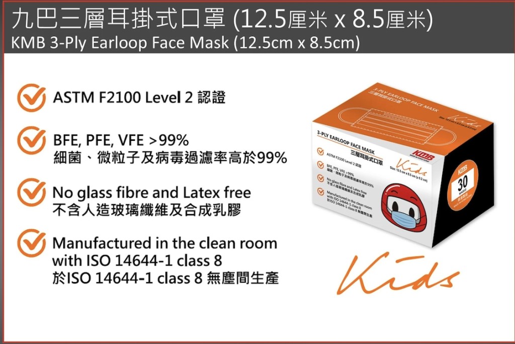 小童版口罩。九巴網店