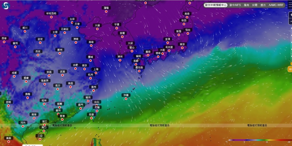 香港天文台於去年引入「風烏」，提供其未來15天的地面風、氣溫、海平面氣壓及降雨，以及高空風、氣溫、相對濕度及位勢高度預報。網上截圖