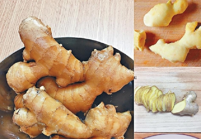 含去皮生姜片有益健康。