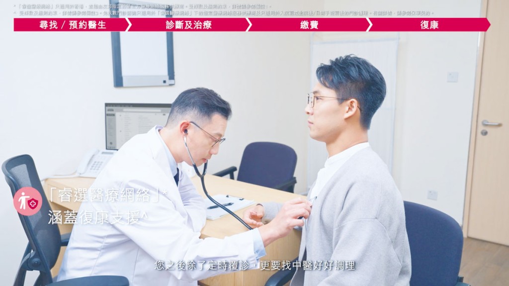 「AIA 自願醫保睿選計劃」配合各種增值服務，協助客戶一網打通涵蓋港澳及大灣區的專屬醫療旅程。