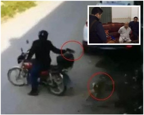 疑犯騎電單車頭戴頭盔用弓弩瘋狂射擊偷狗。