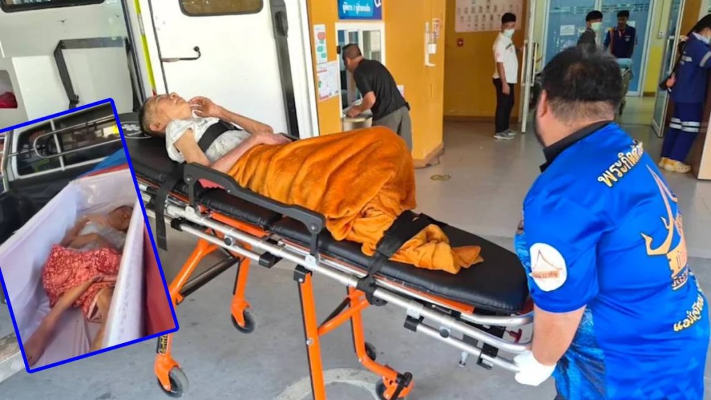 險被開始火化的老婦在棺木中突然睜開眼求救。Wat Rat Prakhong Tham