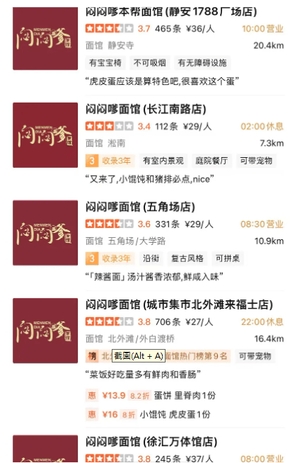上海有多家「悶悶嗲」麵館。大眾點評 上海有多家「悶悶嗲」麵館。大眾點評