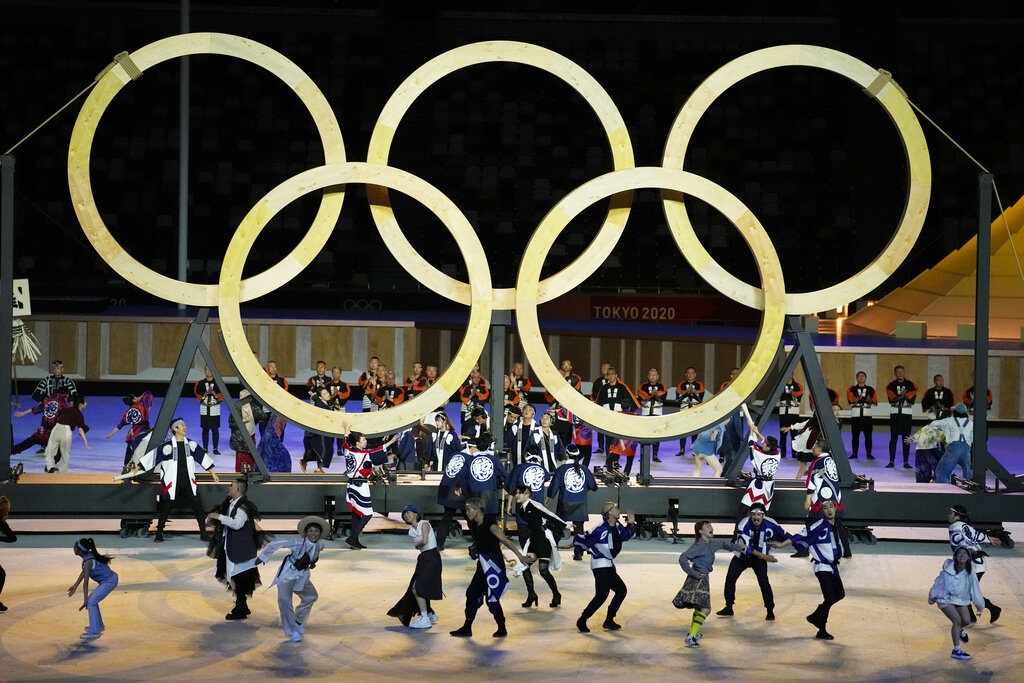 東京奧運開幕禮在新國立競技場舉行。AP圖片