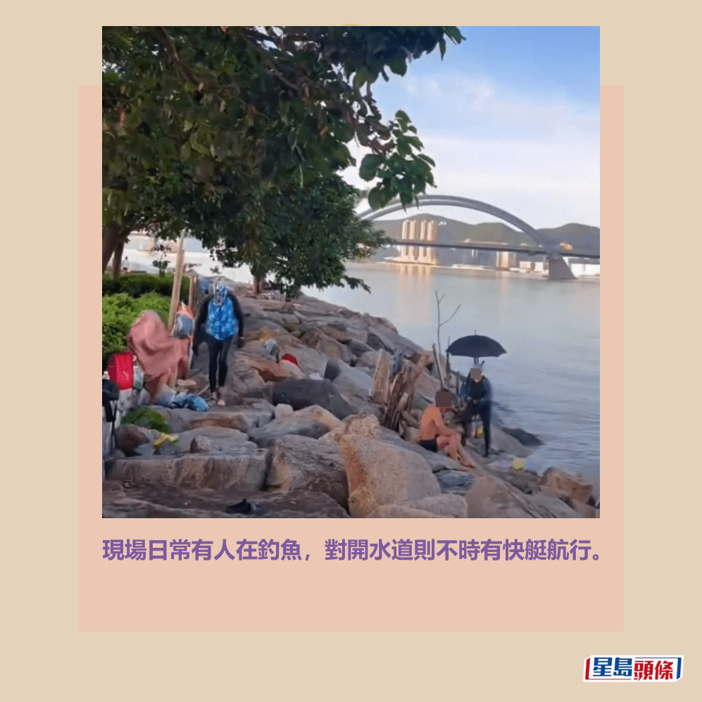 現場日常有人在釣魚,對開水道則不時有快艇航行。fb「將軍澳主場」截圖 現場日常有人在釣魚,對開水道則不時有快艇航行。fb「將軍澳主場」截圖