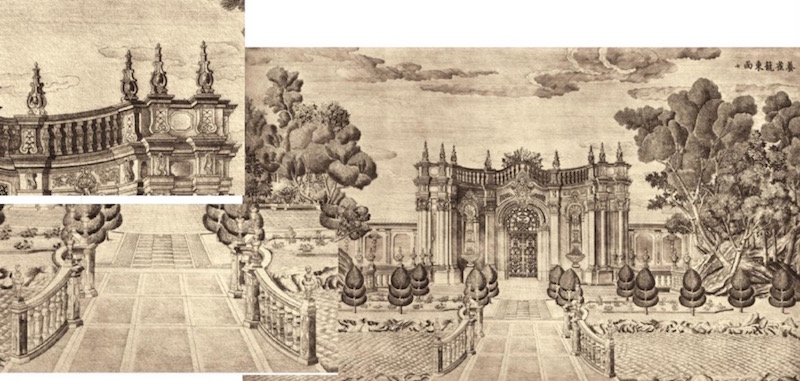西洋樓銅版圖之養雀籠東面石柱使用場景