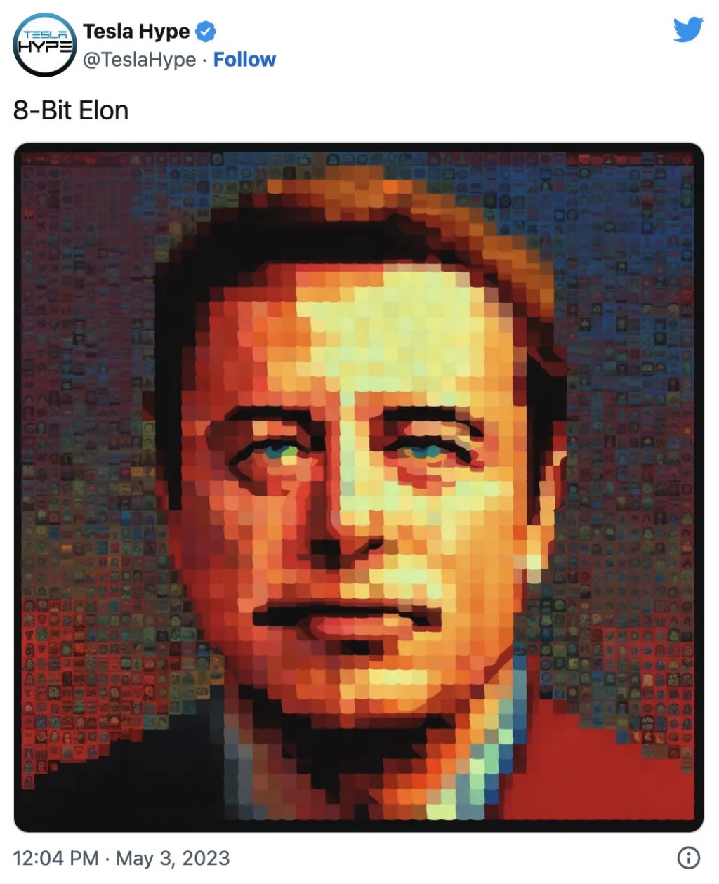 网友讽刺马斯克Twitter直播低清像8位元，纷纷制作「8位元埃隆」（8-bit Elon）图。Twitter截图