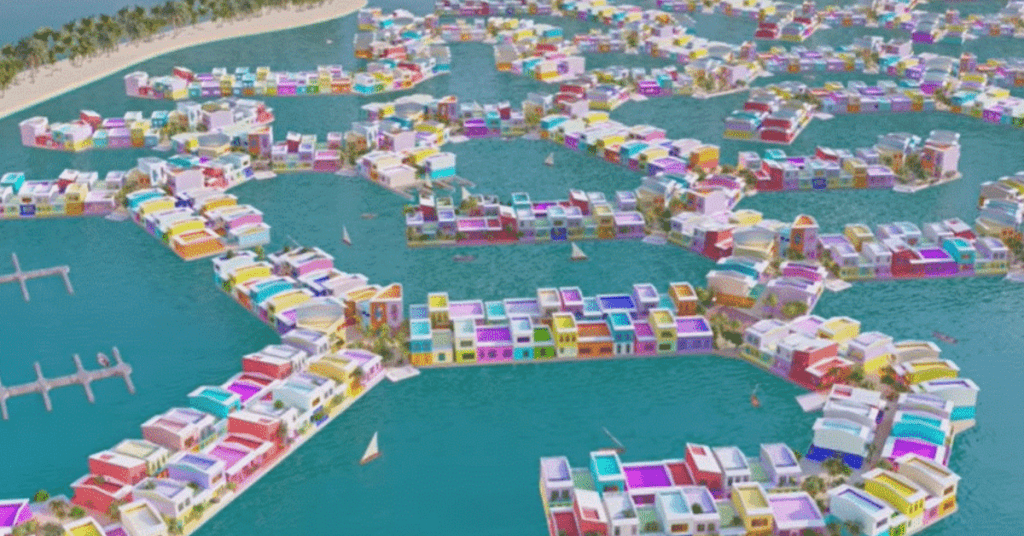 这座漂浮城市将会建有住宅区、商业区、学校、医院及政府大楼等等。（DutchDocklands Maldives图片）