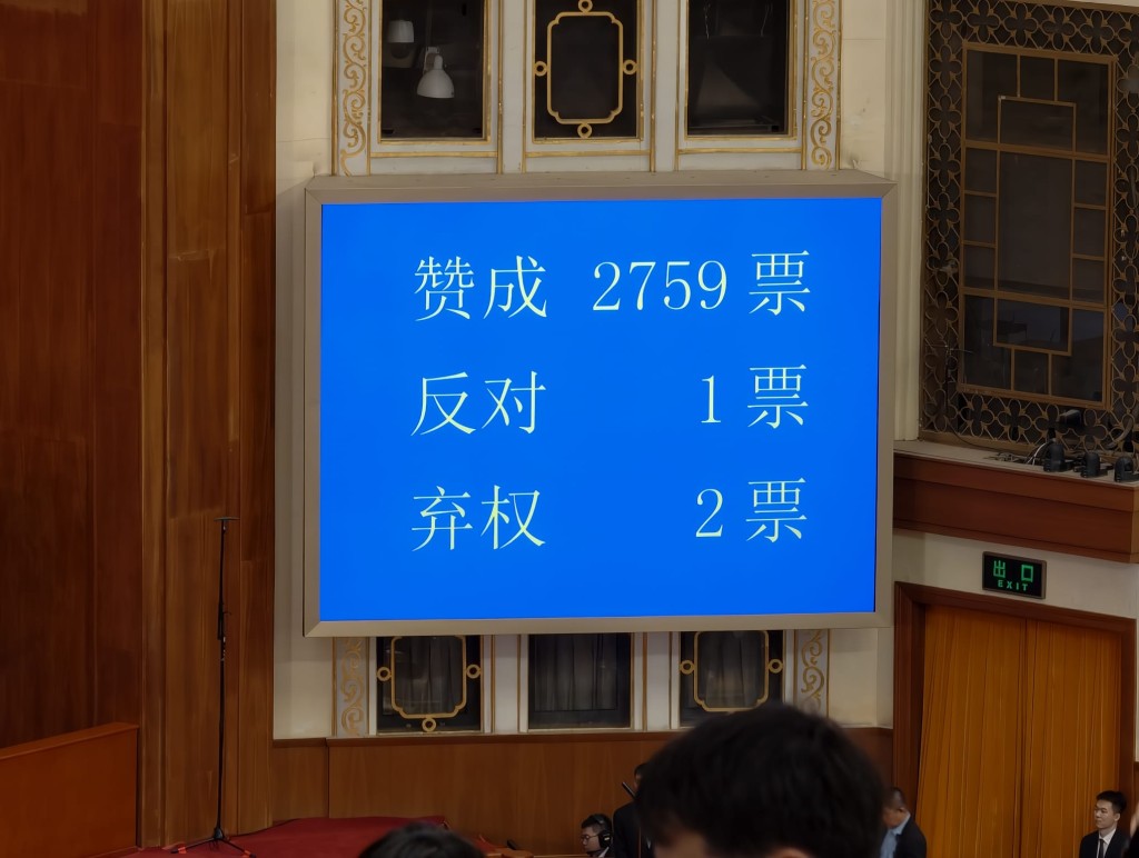 政府工作報告得票。楊浚源攝