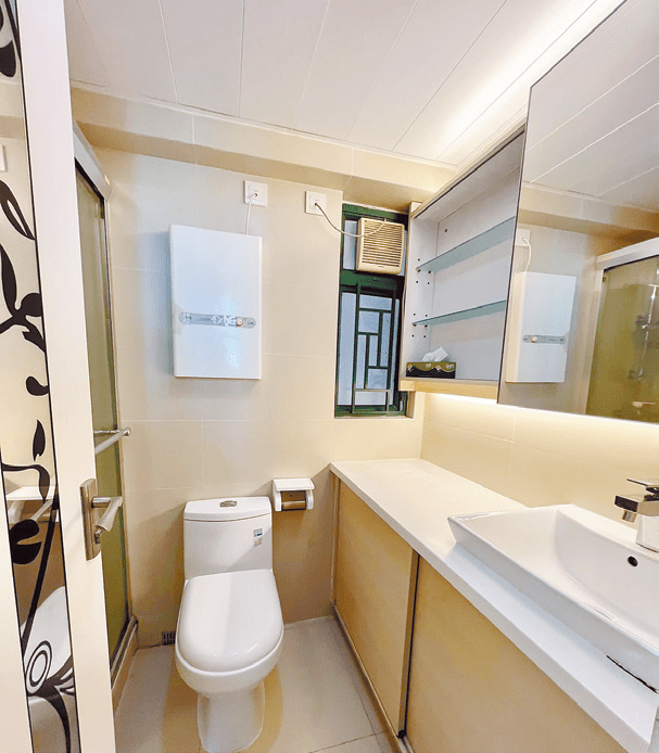 浴室設有鏡櫃及洗手盆櫃，貯物空間甚為充足。