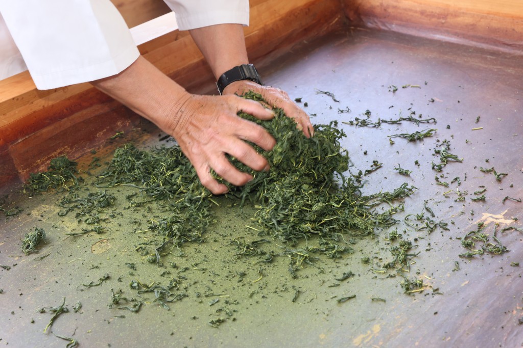 日本京都宇治，工匠正在手工揉捏日本綠茶。路透社