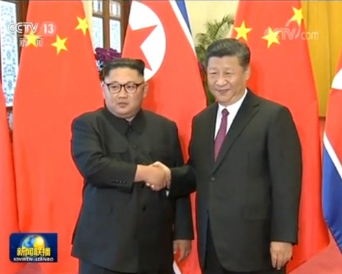 習近平下午於人民大會堂接見金正恩。央視圖片