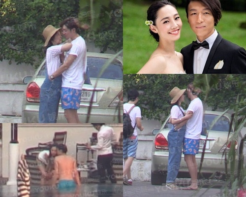 白百何被指背夫陳羽凡，與男模在泰國出軌，繼池邊嬉水後，再來當街摸籮。（網上圖片）