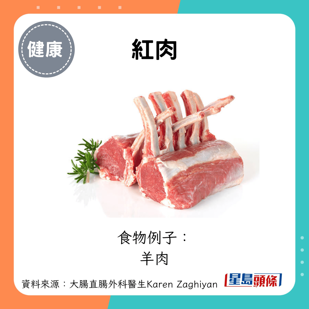 红肉：食物例子： 羊肉