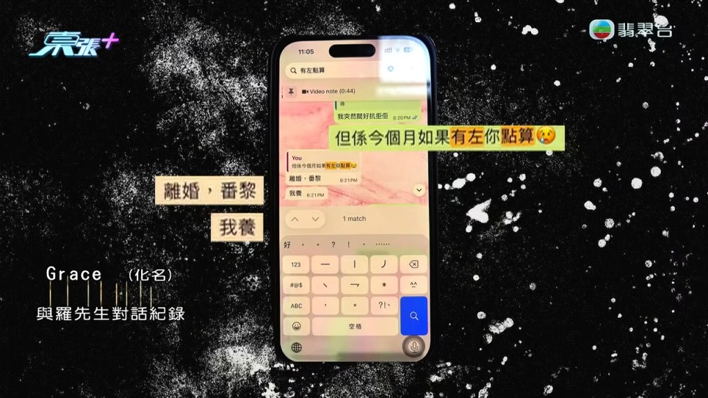 Grace與羅先生的對話中，更提及「離婚、番黎我養」等字眼。