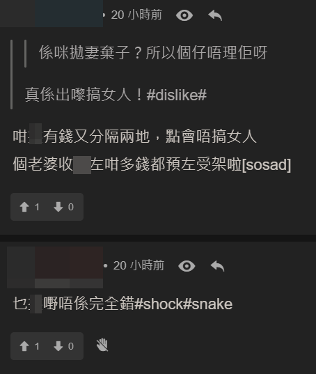 網民認為陳先生拋妻棄子，有錢又分隔兩地，出軌是意料中事。