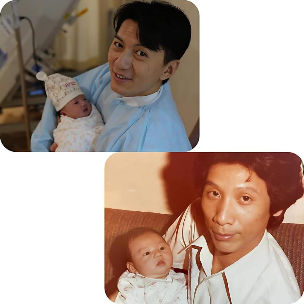 袁伟豪特别模仿自己同老窦的小时侯合照，跟宝贝仔影返张一模一样的相片。