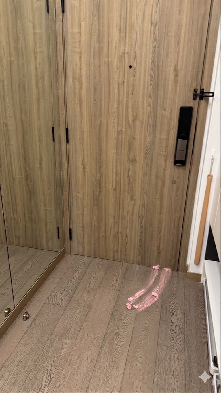 事主愛貓「小虎」疑在門口留下排泄物，異味傳至鄰居單位。Threads @ szeewing311