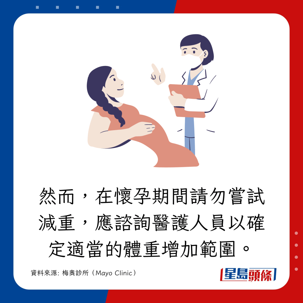 然而，在懷孕期間請勿嘗試減重，應諮詢醫護人員以確定適當的體重增加範圍。