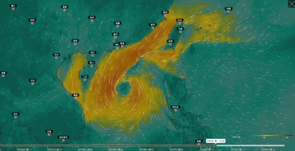 南海中至南部有機會有熱帶氣旋生成，其路徑及強度存在變數。地球天氣網頁截圖