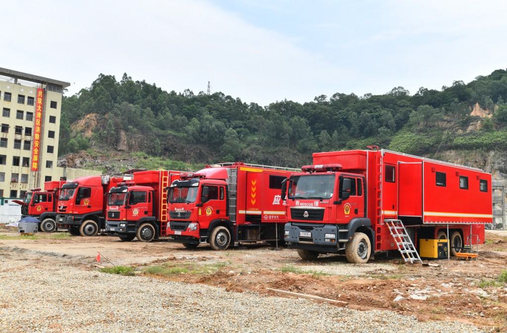 粵港澳三地的消防救援單位於5月28日首次在江門進行48小時應急救援聯合演練「聯城」。盧江球攝