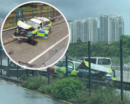 涉事警車車頭嚴重損毀。 馬路的事討論區fb圖