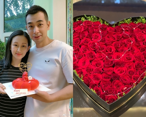 趙文卓與太太張丹露慶祝結婚13周年。　微博圖片