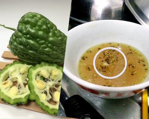 有网民饮苦瓜汤，惊见汤内有过百条虫（右图）。《Day Day Explode 日日爆》fb图片