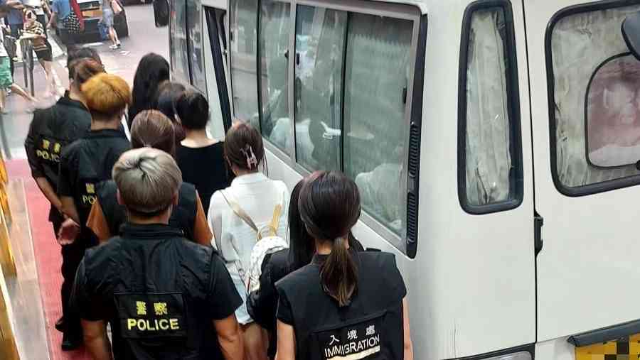 警方聯同入境處反黑工掃黃行動，共拘捕9人。警方圖片