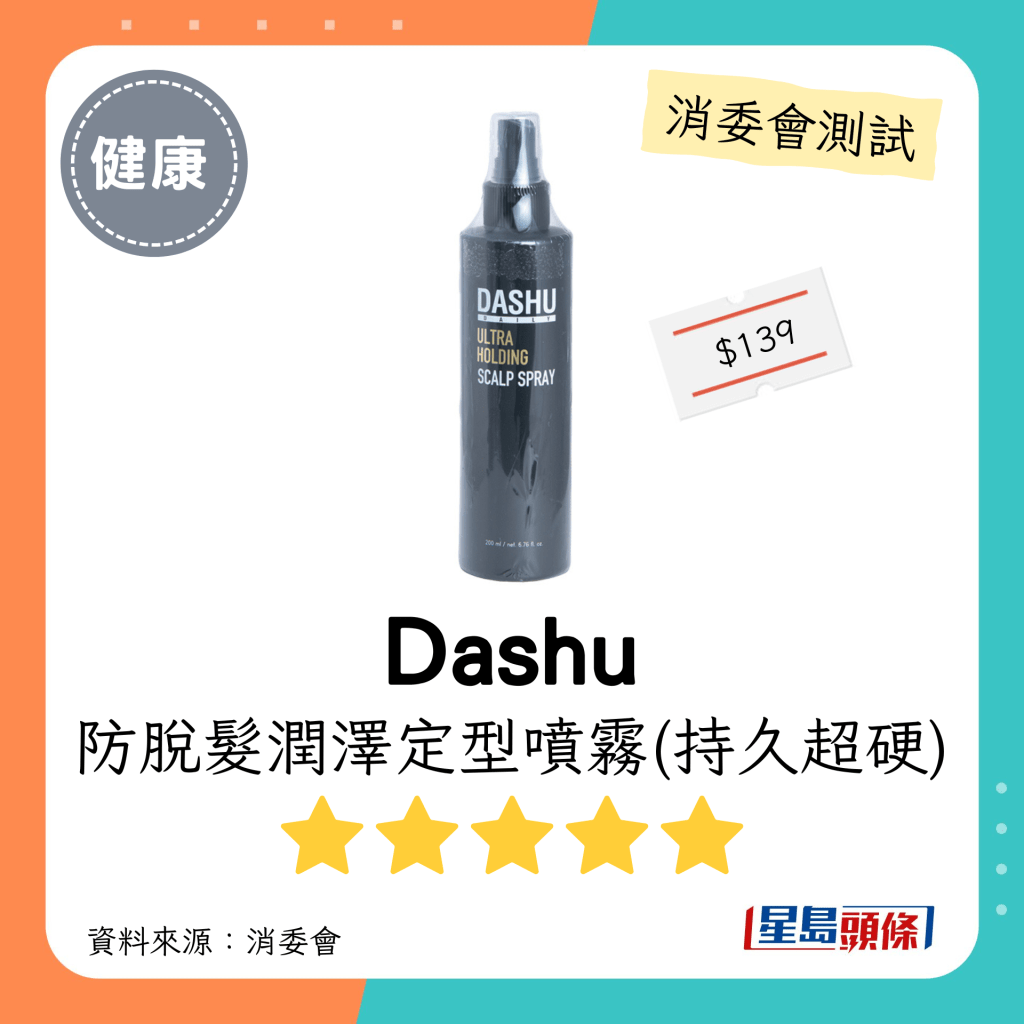 消委會不含香料致敏物頭髮造型產品｜Dashu 防脫髮潤澤定型噴霧(持久超硬)。