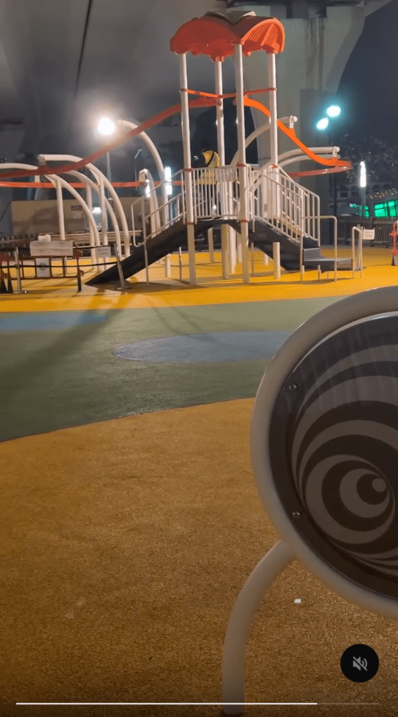 近日有影片流傳，一名疑似成年男子欲玩新滑索設施時，一名身穿反光衣、疑似保安人員出手阻止。Threads擷圖