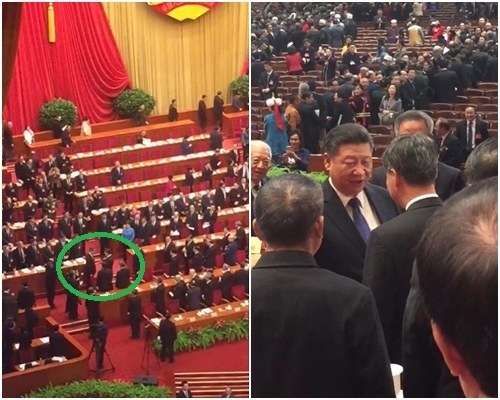 習近平與梁振英握手及寒喧良久（綠圈）。