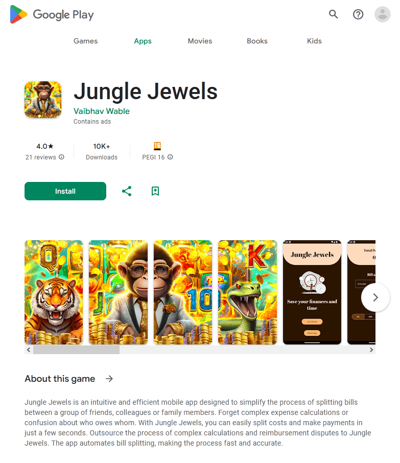 Jungle Jewels 则会自动载入网上赌场，有机会骗取用户金钱！