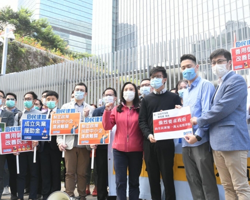 民建聯今早到政府總部外請願。