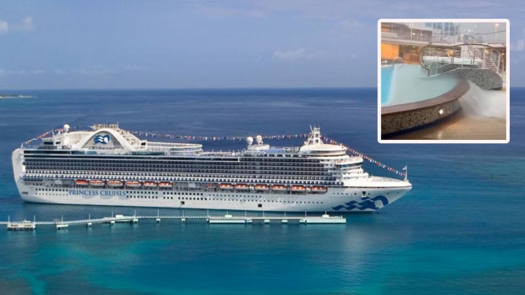 「太子妃」航行期間遇到強風，事件中有16人受傷。圖：Ｘ@HicksKiwi／www.princess.com