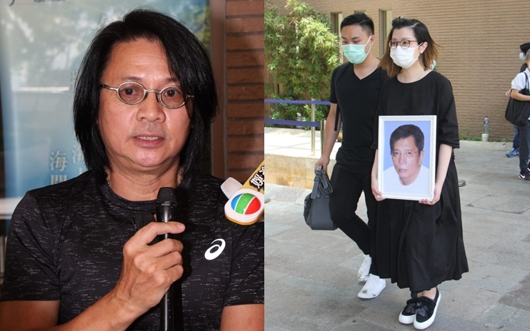 鄧衍成遺照由女兒捧著，尹天照到場送別好友。