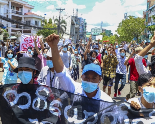 緬甸民間抗議及公民不服從等反政變抗爭行動持續。AP資料圖片