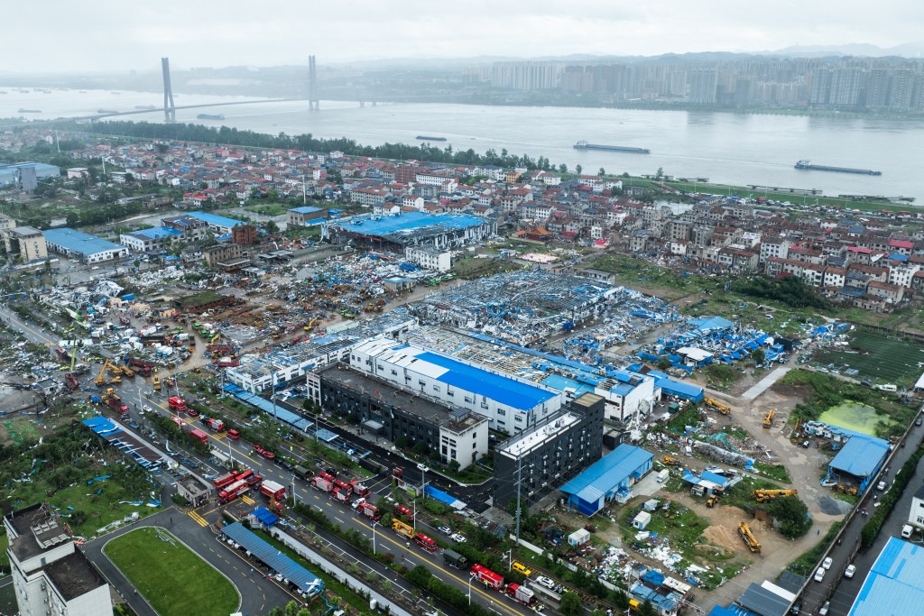 7月7日在湖北省黃岡市黃州區拍攝的受災現場（無人機照片）。新華社