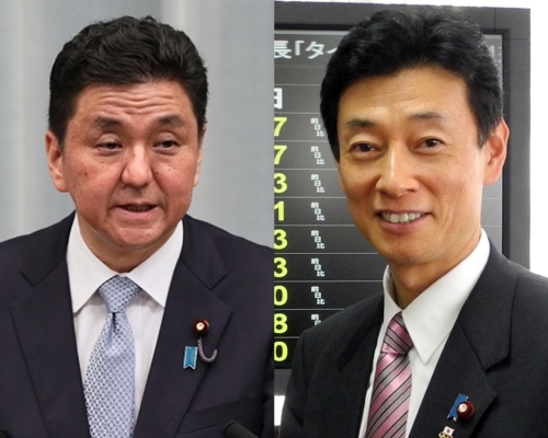 日本防衛相(左)及經濟再生擔當相(右)先後參拜靖國神社。網圖