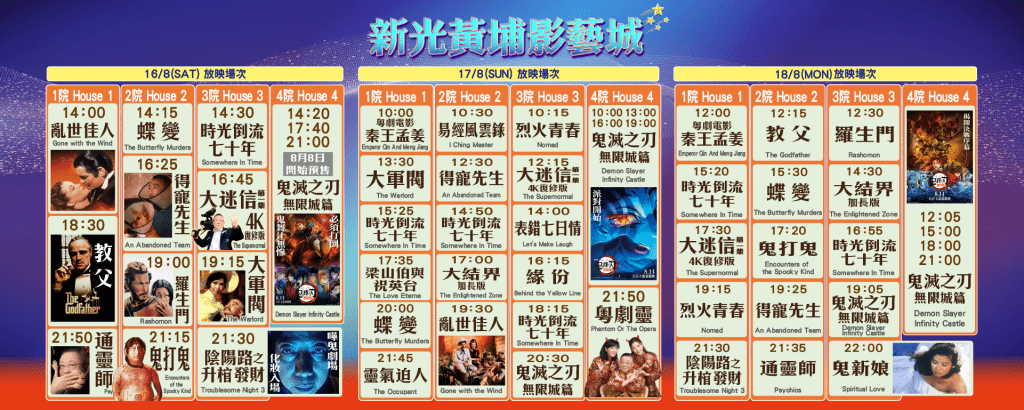 戲院開幕首三日將重映20多套經典電影之作
