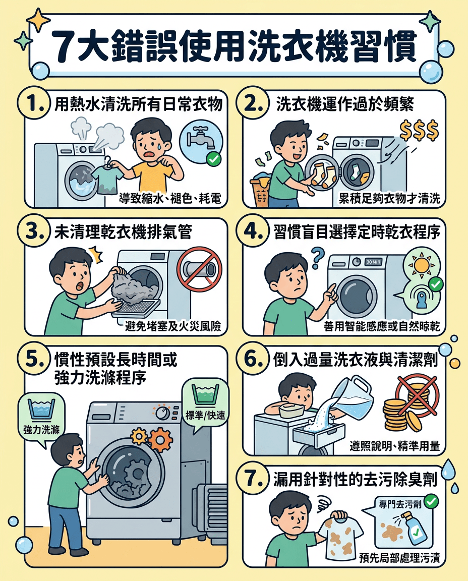 7大錯誤使用洗衣機習慣 7大錯誤使用洗衣機習慣