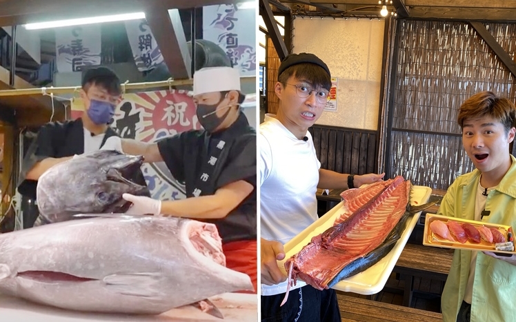 坤哥與Jarvis有成條吞拿魚中落食,令人羨慕。