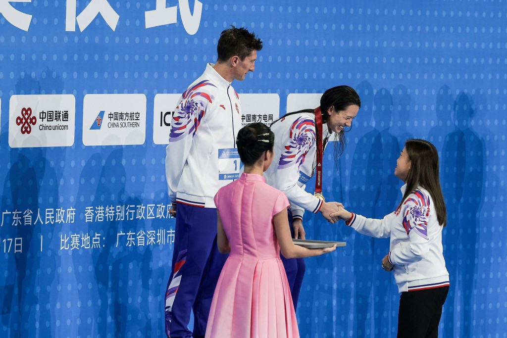 港隊游泳運動員何詩蓓於十五運會奪得女子200米自由泳金牌。